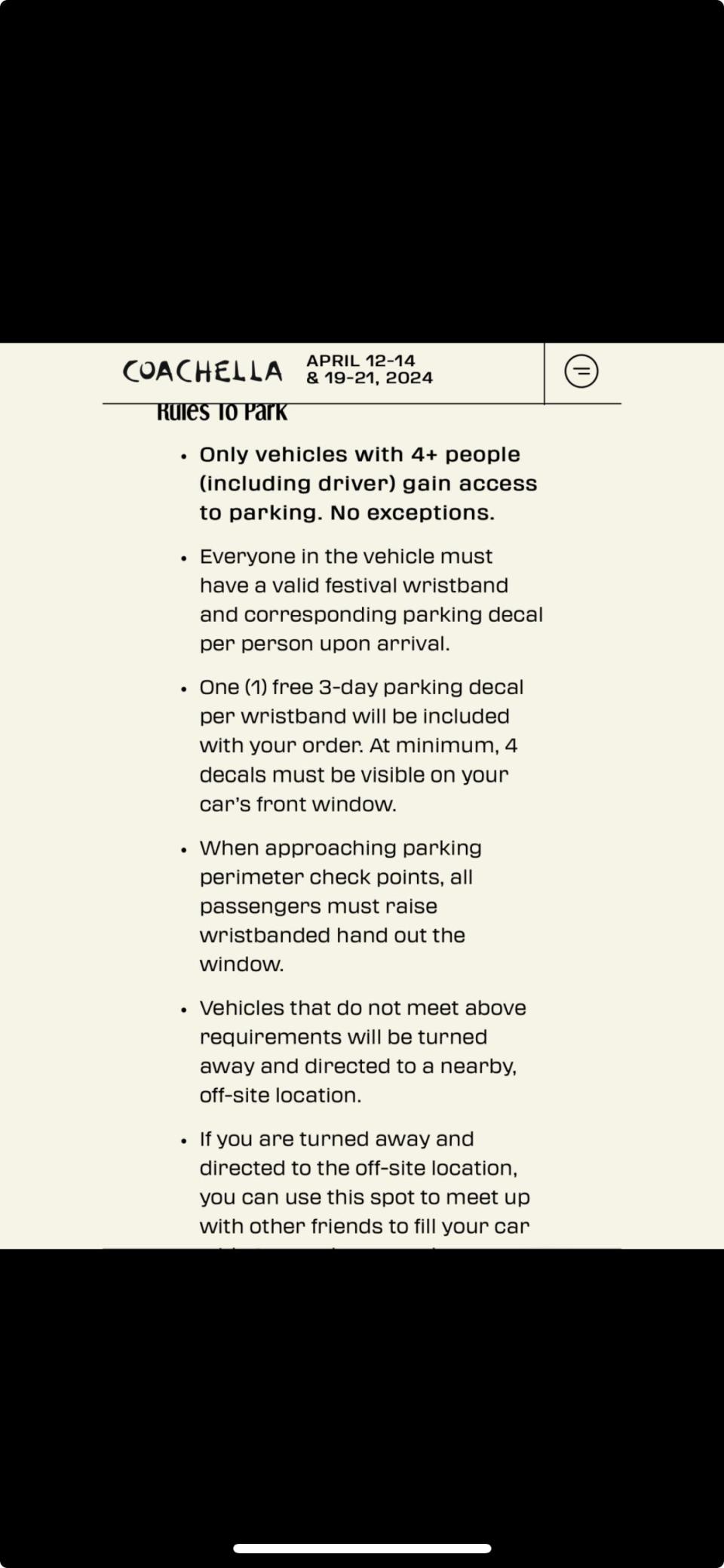 Los Angeles-based concert promoter Goldenvoice changed the rules for day parking for Coachella 2024.