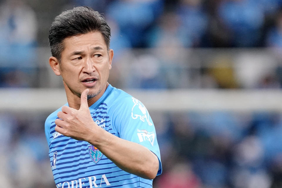 Kazuyoshi Miura pictured playing last November for J-League side Yokohama FC. (Koji Watanabe/Getty Images)