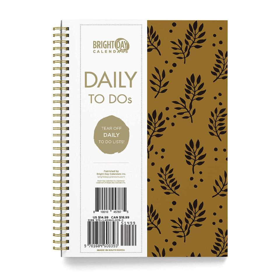 <p><strong>Bright Day Calendars</strong></p><p>amazon.com</p><p><strong>$14.99</strong></p><p><a href="https://www.amazon.com/dp/B084T3W39Q?tag=syn-yahoo-20&ascsubtag=%5Bartid%7C2141.g.34921827%5Bsrc%7Cyahoo-us" rel="nofollow noopener" target="_blank" data-ylk="slk:Shop Now;elm:context_link;itc:0;sec:content-canvas" class="link ">Shop Now</a></p><p>This planner is handy for <em>every</em> aspect of your life, not just work. With<strong> sections for to-dos, workouts, <a href="https://www.prevention.com/food-nutrition/a20472042/6-protein-packed-meal-prep-recipes/" rel="nofollow noopener" target="_blank" data-ylk="slk:meal prep;elm:context_link;itc:0;sec:content-canvas" class="link ">meal prep</a>, shopping, and gratitude</strong>, it’ll help you stay on track and find the good in even those extra-hectic days. You’ll also love the monthly habit tracker, which promotes goals like reading, <a href="https://www.prevention.com/food-nutrition/a35047684/how-to-drink-more-water/" rel="nofollow noopener" target="_blank" data-ylk="slk:hydration;elm:context_link;itc:0;sec:content-canvas" class="link ">hydration</a>, and exercise.</p>