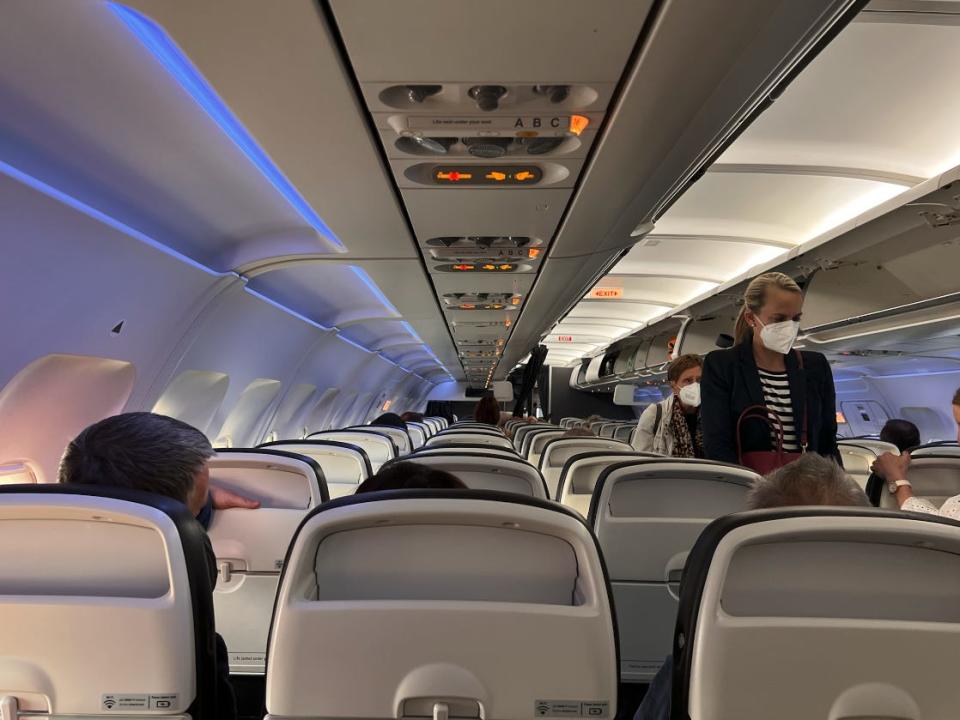 Inside the plane.