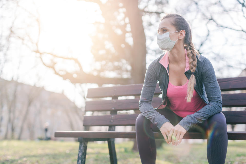 Woman trying to do sport during coronavirus crises despairing of the state of the world