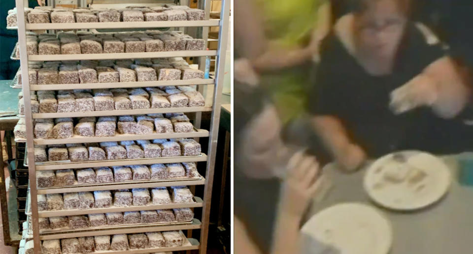 Contestants had to eat as many lamingtons as they could. Source: Facebook/Nine News