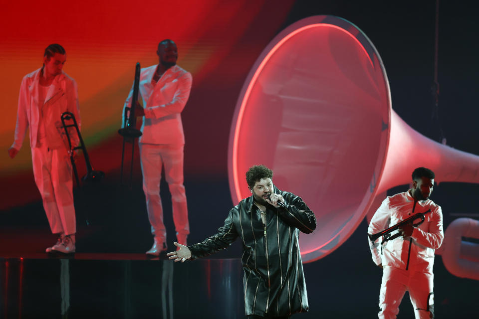 ROTTERDAM, NETHERLANDS - MAY 21: James Newman of United Kingdom during the 65th Eurovision Song Contest dress rehearsal held at Rotterdam Ahoy on May 21, 2021 in Rotterdam, Netherlands. (Photo by Dean Mouhtaropoulos/Getty Images)