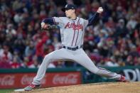 Mar 31, 2019; Philadelphia, PA, USA; Atlanta Braves starting pitcher Max Fried (54) pitches during the fifth inning against the Philadelphia Phillies at Citizens Bank Park. Mandatory Credit: Bill Streicher-USA TODAY Sports