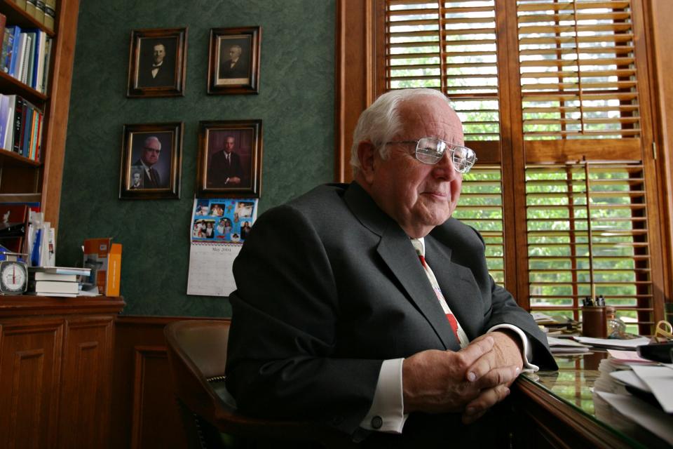 Former Judge Paul Pressler, who played a leading role in wresting control of the Southern Baptist Convention from moderates in 1979, poses for a photo in his home in Houston May 30, 2004.