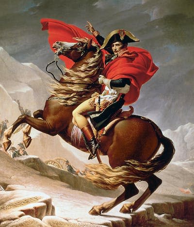 <em>Napoleón cruzando los Alpes</em>, de Jacques-Louis David. <a href="https://commons.wikimedia.org/wiki/File:Bonaparte_David_Charlottenburg.jpg" rel="nofollow noopener" target="_blank" data-ylk="slk:Wikimedia Commons;elm:context_link;itc:0;sec:content-canvas" class="link ">Wikimedia Commons</a>