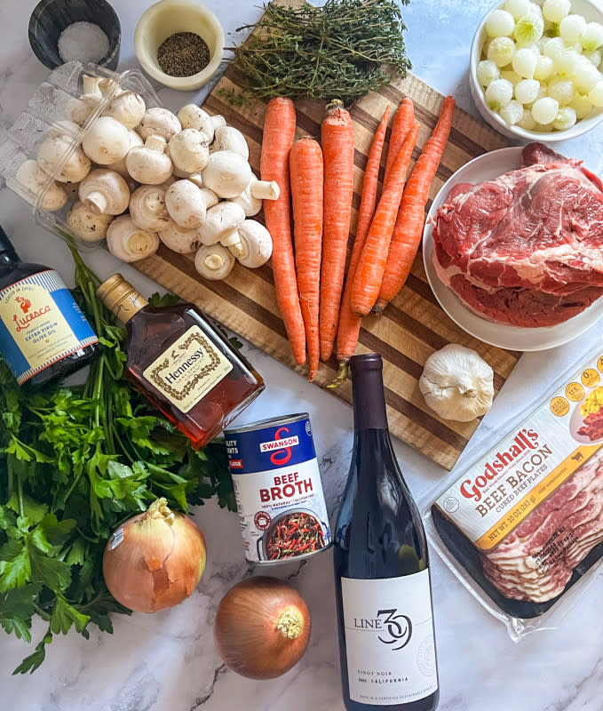 Ingredients for <em>Beef Bourguignon</em><p>Courtesy of Jessica Wrubel</p>