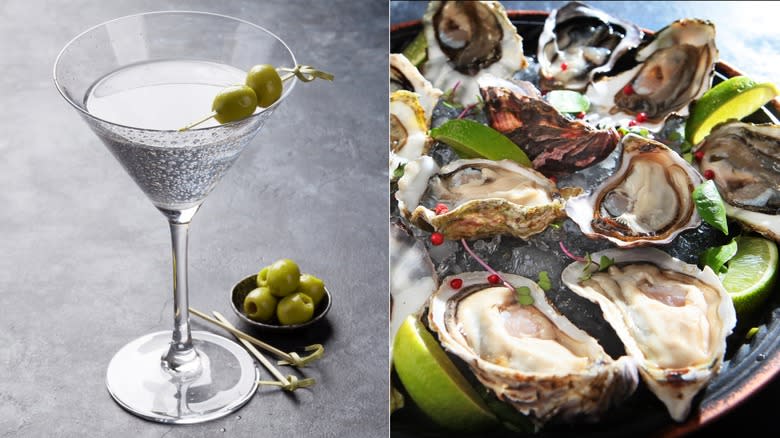 dirty gin martini and oysters
