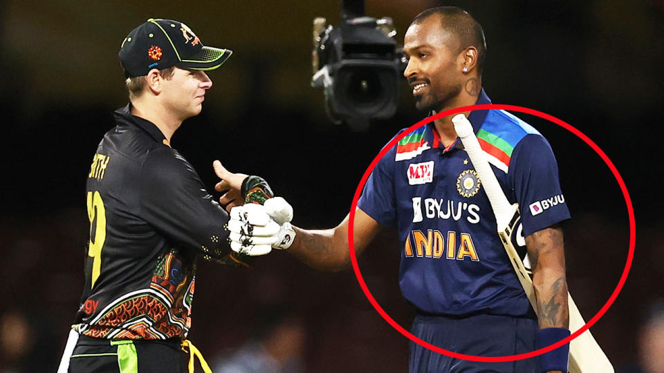 Hardik Pandya, pictured here after India's win over Australia in the second T20.