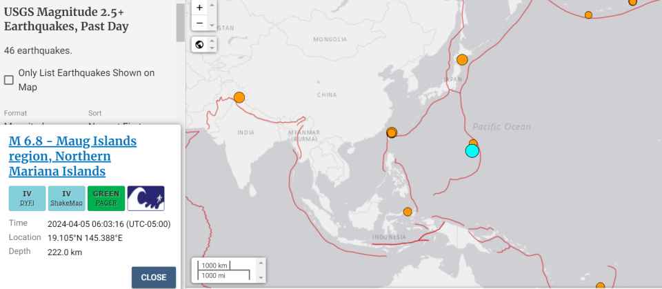 A strong 6.8 earthquake struck near the Mariana Islands Friday morning, according to the United States Geological Survey.