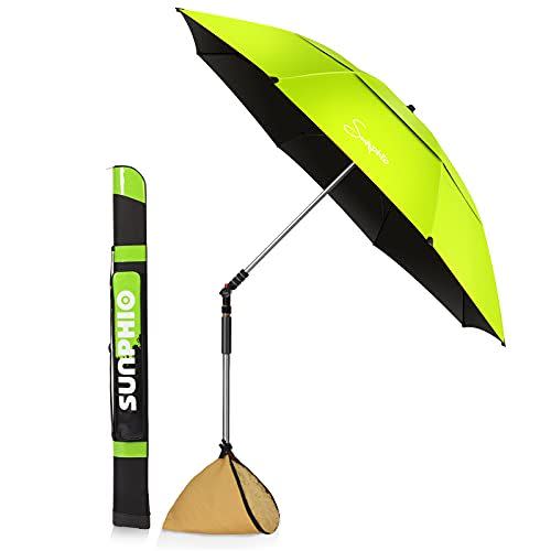 3) Windproof Beach Umbrella with Sand Anchor and Sandbag