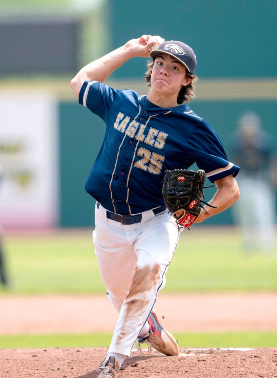 Bald Eagle Area’s Tyler Serb pitches during the PIAA Class 2A championship game against Mount Union at Medlar Field on Saturday, June 17, 2023.