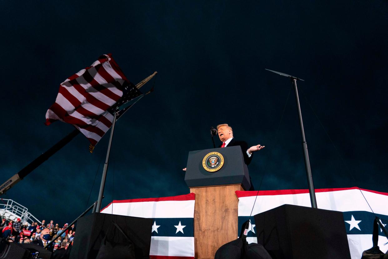 US president Donald Trump speaks in Iowa on Thursday  (AFP via Getty Images)