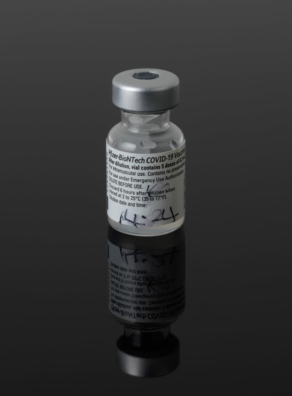 The vial that held the first Covid vaccine that was given as part of a mass treatment programme and was donated by the NHS to the Science MuseumScience Museum