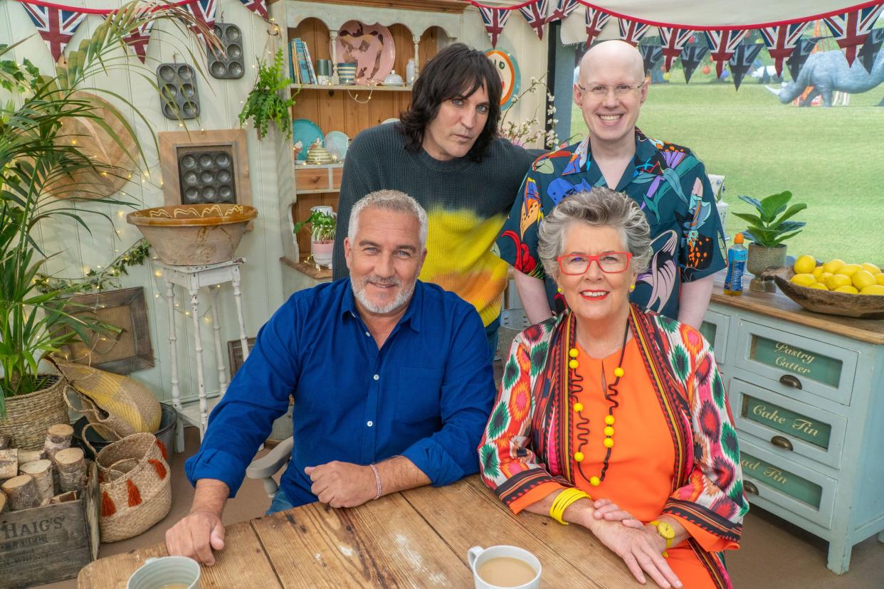 Bake Off hosts Noel Fielding and Matt Lucas and judges Paul Hollywood and Prue Leith. (Channek 4)