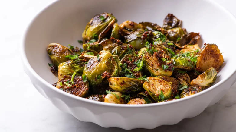 Bowl of roasted Brussels sprouts