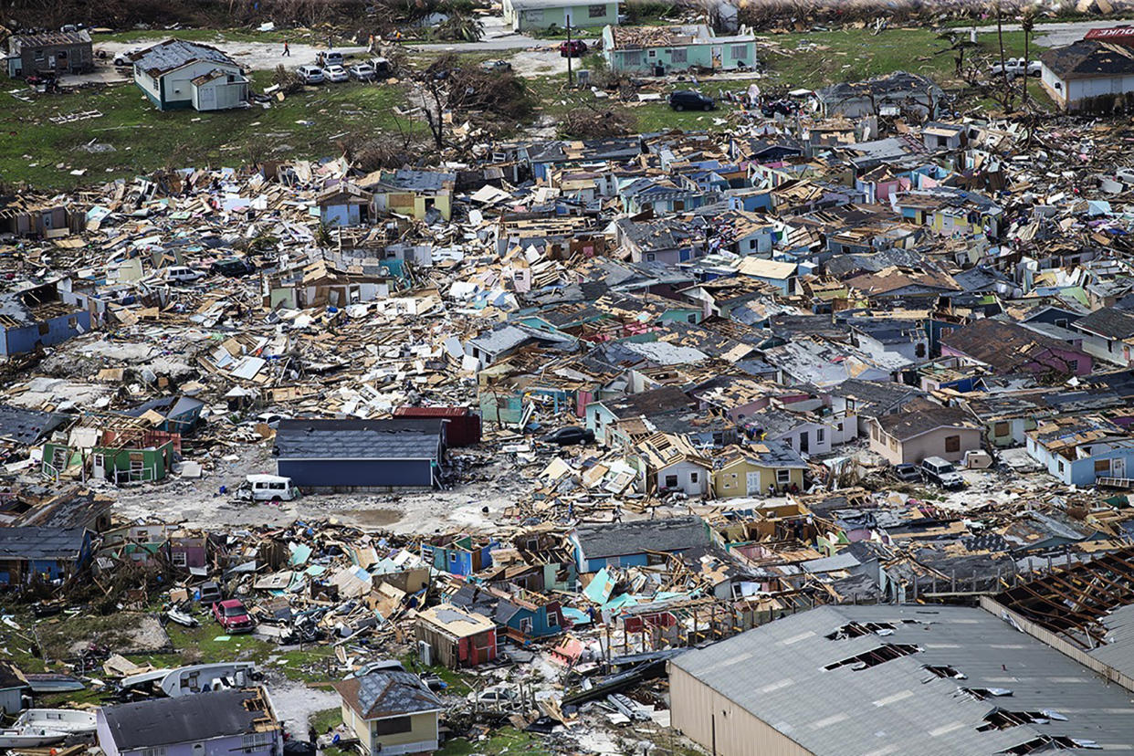 This photo shows destruction from Hurricane Dorian at Marsh Harbour in Great Abaco Island, the Bahamas, Sept. 4, 2019. (Photo: Al Diaz/Miami Herald via AP)