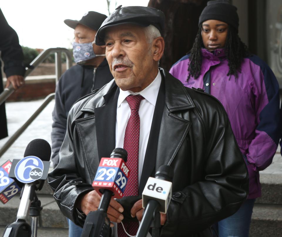 New Castle County Councilman Jea P. Street speaks at a press conference Tuesday in Wilmington, in December 2021.