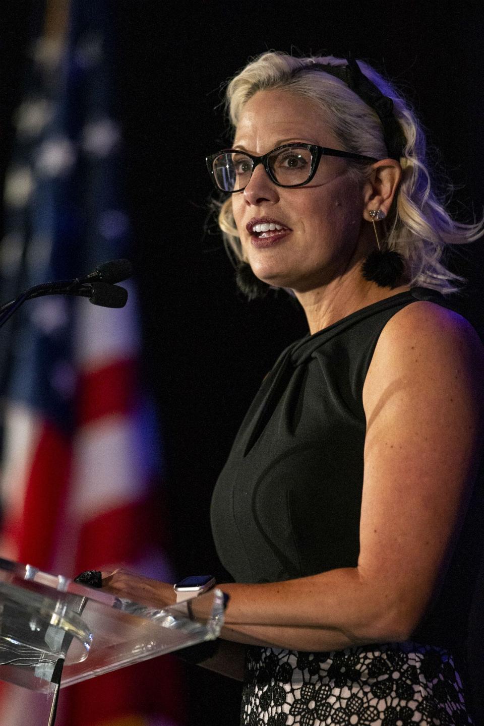 U.S. Sen. Kyrsten Sinema speaks during an event hosted by the Arizona Chamber of Commerce and Industry on May 17, 2019, at the Arizona Biltmore in Phoenix.