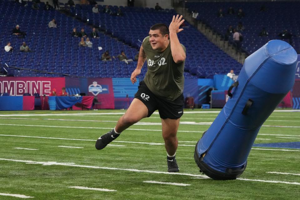 Mar 2, 2023; Indianapolis, IN, USA; Clemson defensive lineman Bryan Bresee (DL02) participates in the NFL Combine at Lucas Oil Stadium. Mandatory Credit: Kirby Lee-USA TODAY Sports