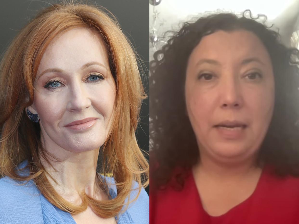 J.K. Rowling, left, who has been sharply criticized ever since she defended Maya Forstater, right, who lost her job after sharing her 