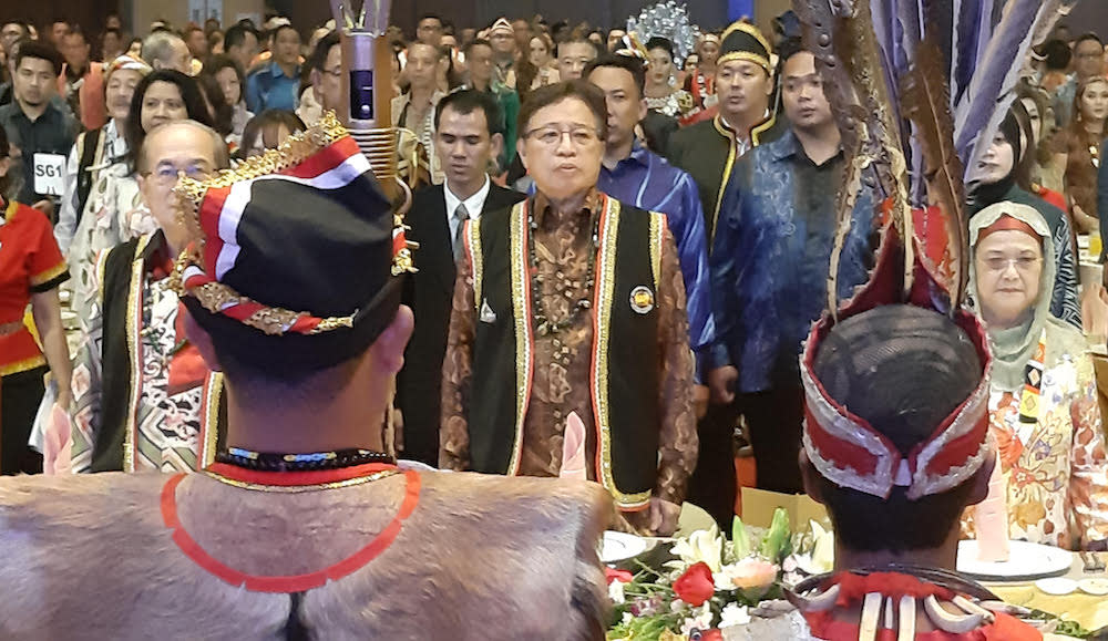 Chief Minister Datuk Patinggi Abang Johari Openg attends a state-level Gawai Dayak celebration in Kuching June 15, 2019. — Picture by Sulok Tawie