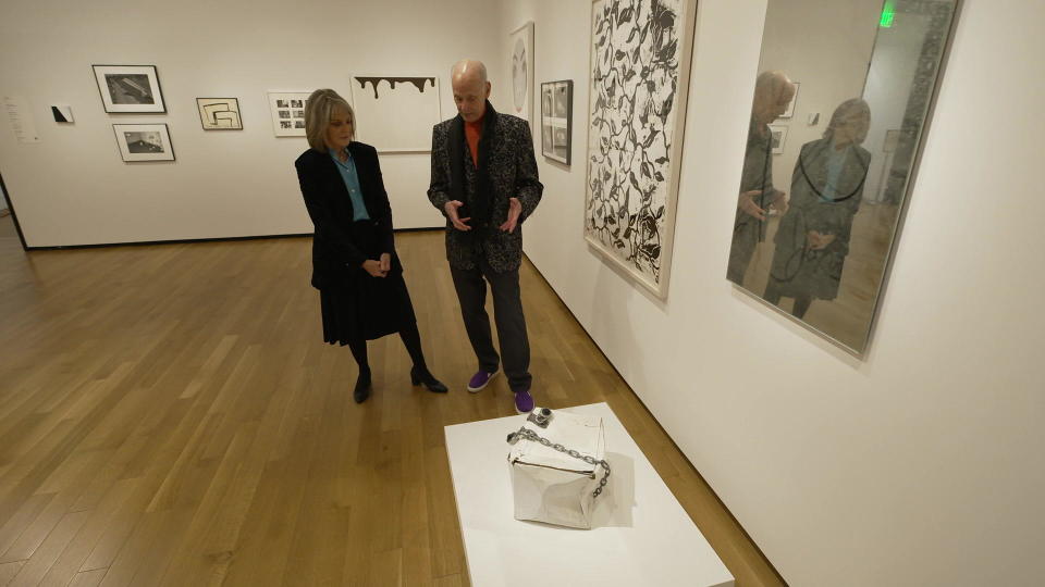 A cardboard box with padlocks - just one of the whimsical or weird pieces from John Waters' art collection that are now on view at the Baltimore Museum of Art.  / Credit: CBS News