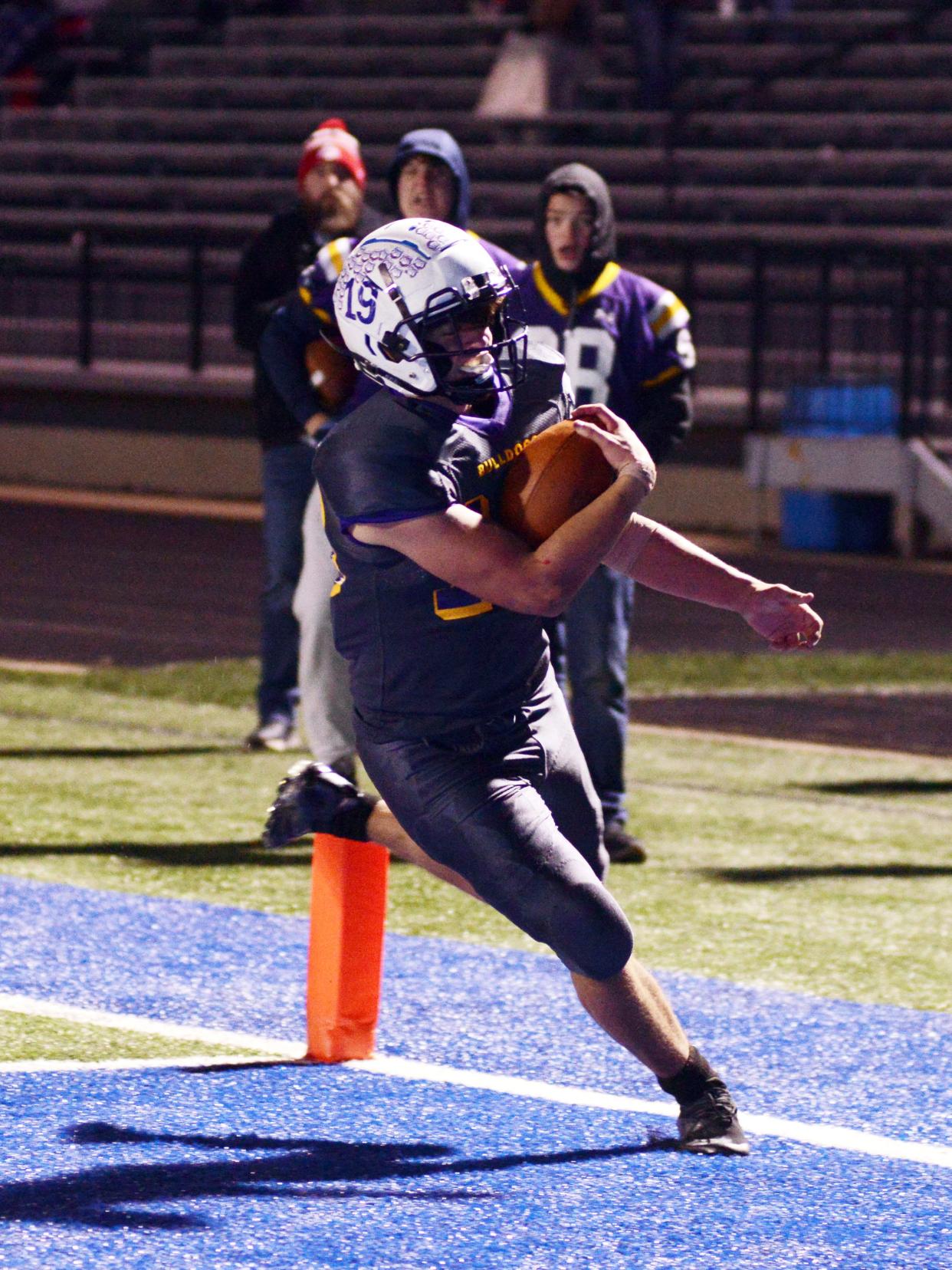 Junior Chase Plantz runs into the end zone during the fourth quarter of Bloom-Carroll's 14-3 win against St. Clairsville in the Division IV, Region 15 championship game on Friday, Nov. 19, 2021 at John D. Sulsberger Memorial Stadium in Zanesville.