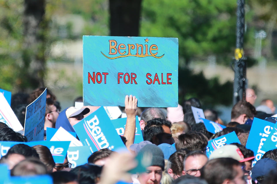 Supporters await Vermont senator and Democratic presidential candidate Bernie Sanders as he campaigns at the Bernie's Back Rally in Long Island City, New York on Saturday, Oct. 19, 2019. (Photo: Gordon Donovan/Yahoo News) 