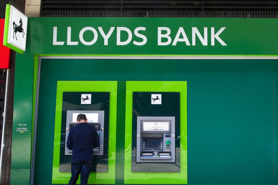 LONDON, UNITED KINGDOM - 2020/06/13: A man uses the cash point machine at Lloyds Bank in London. (Photo by Dinendra Haria/SOPA Images/LightRocket via Getty Images)