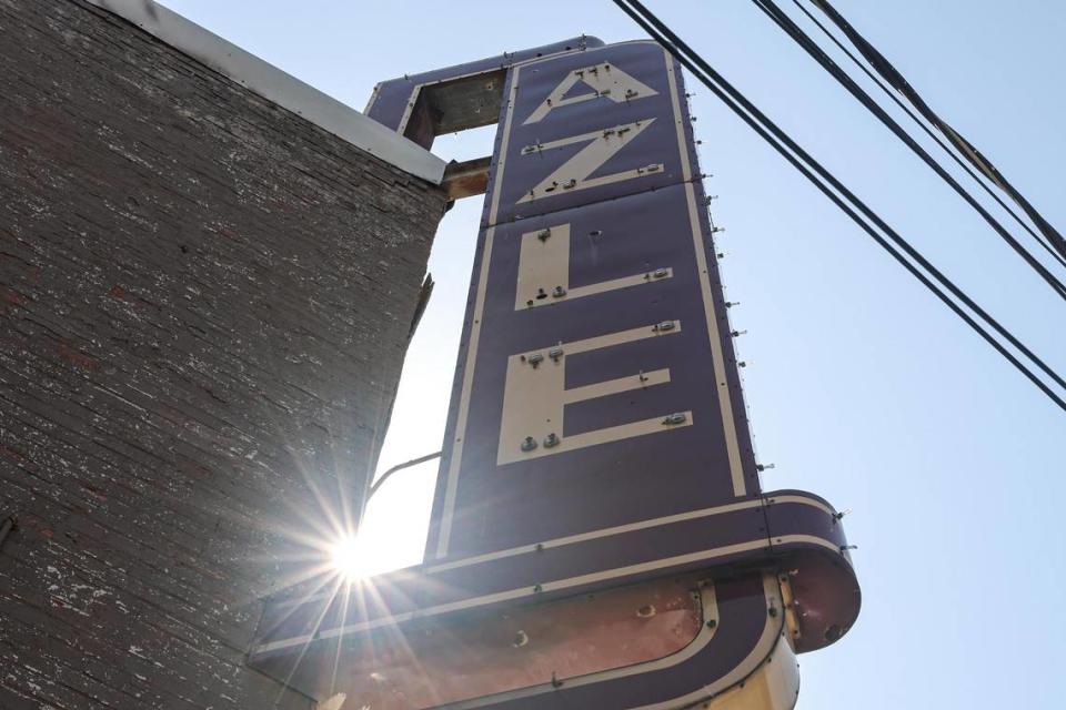 The sign of the old Azle Theater on the 2200 block of Azle Avenue in Fort Worth on Saturday, July 29, 2023.