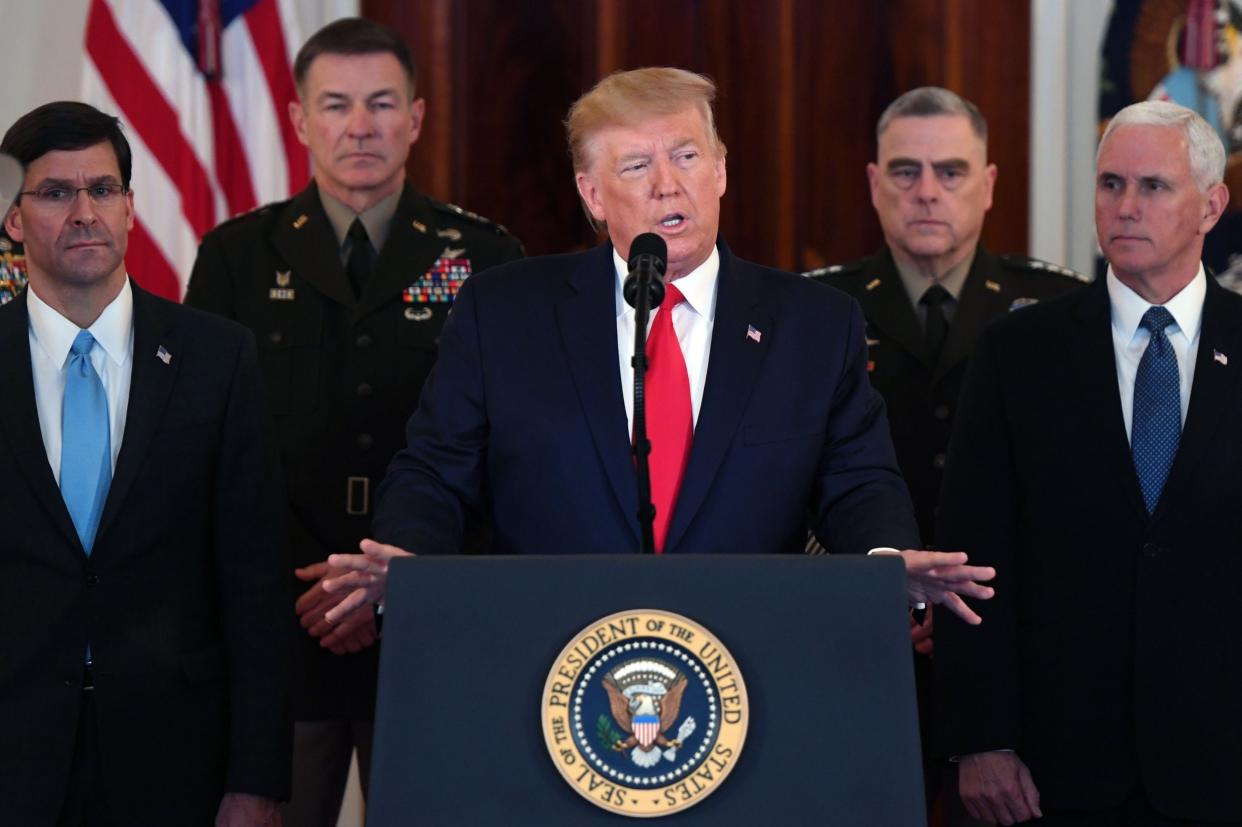 Donald Trump making a statement on Iran at the White House: AFP via Getty Images