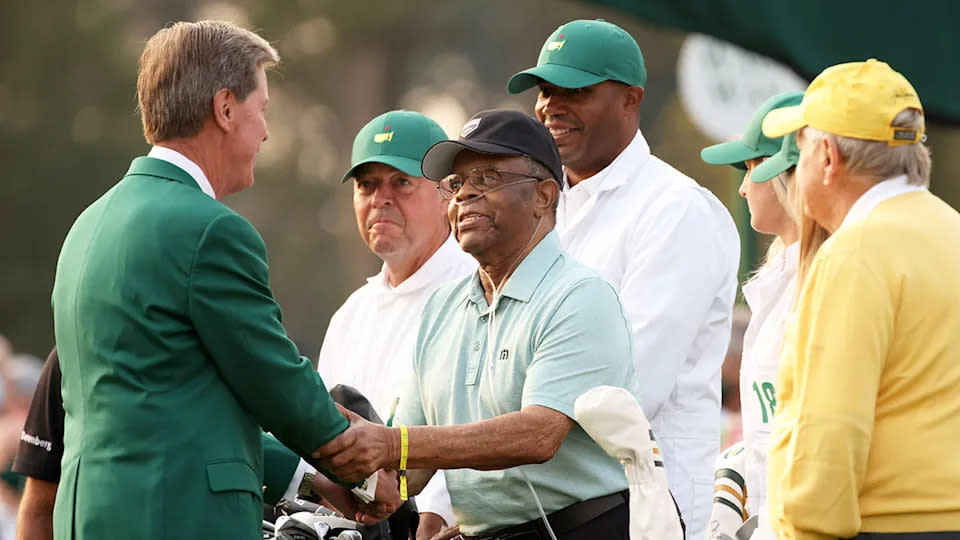 Pictured centre, Lee Elder is honoured at the 2021 Masters major at Augusta National.