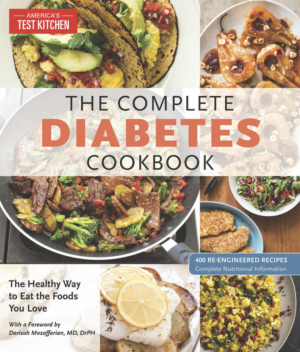 This image provided by America's Test Kitchen in March 2019 shows the cover for "The Complete Diabetes Cookbook." It includes a recipe for Warm Farro With Mushrooms. (America's Test Kitchen via AP)