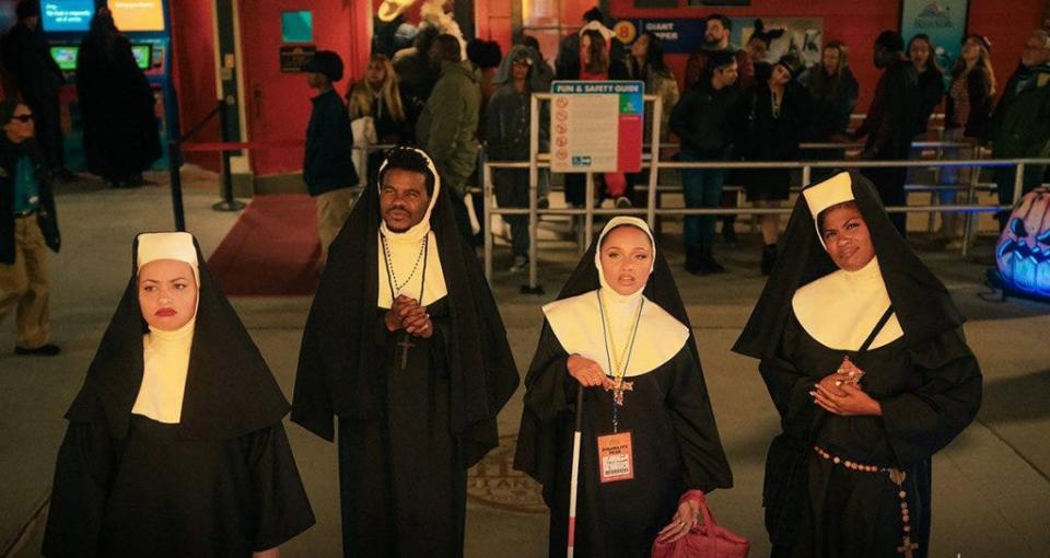 actors from Blindspotting in nuns costumes