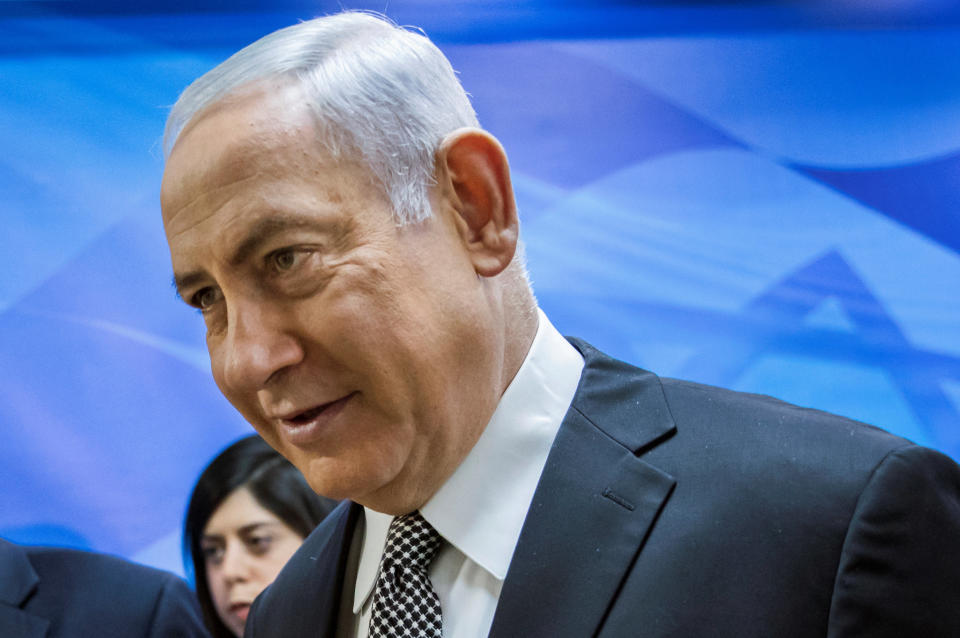 Israeli Prime Minister Benjamin Netanyahu enters the weekly Cabinet meeting in Jerusalem on Sunday. (Photo: Jim Hollander/Pool/Reuters)