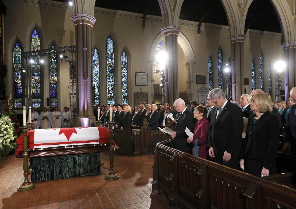 Family and colleagues of Canada's former finance minister Jim Flaherty attend his state funeral in Toronto