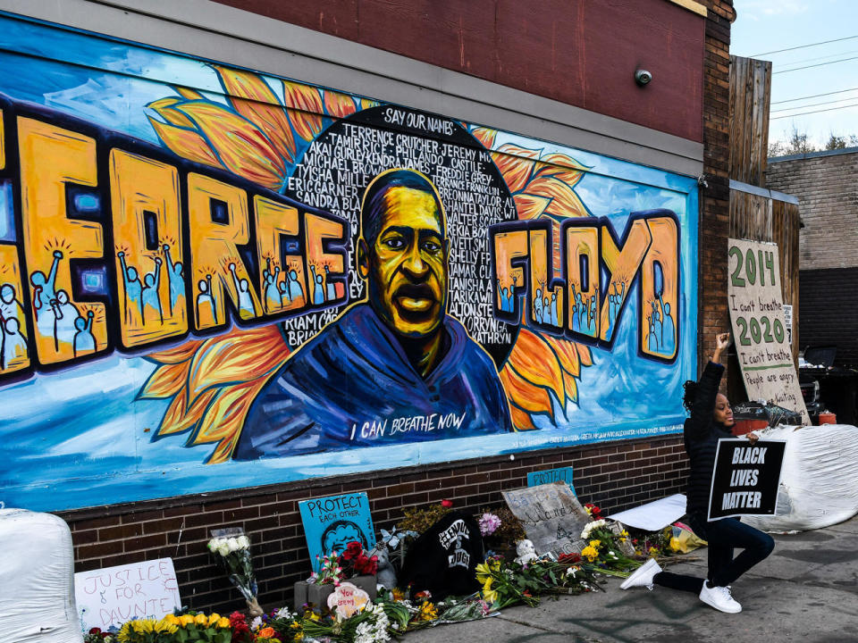 People gather as they celebrate at George Floyd Square after the verdict was announced in the trial of former police officer Derek Chauvin in Minneapolis, Minnesota on April 20, 2021. / Credit: CHANDAN KHANNA/AFP via Getty Images