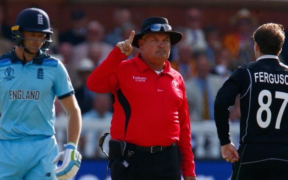 Marais Erasmus umpiring during England's 2019 World Cup final win over New Zealand