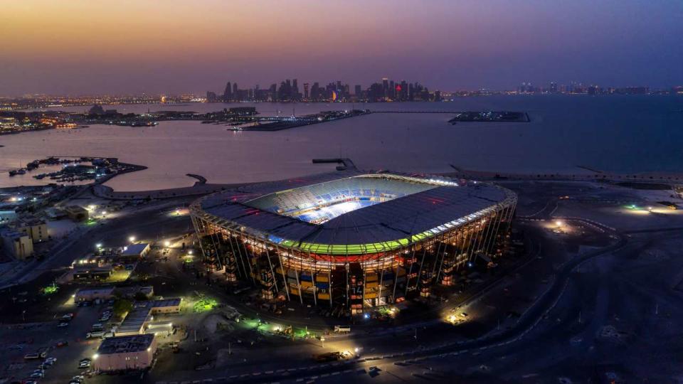 Photo taken on Sept. 1, 2021 shows the aerial view of 974 Stadium which will host the 2022 FIFA World Cup matches in Doha, Qatar. (Photo by Xinhua via Getty Images)