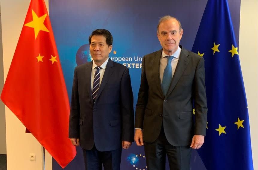 歐盟高級外交政策官員莫拉(Enrique Mora)25日在布魯塞爾會見了中國協調烏克蘭問題的「歐亞事務特別代表」李輝。(圖:@enriquemora_)