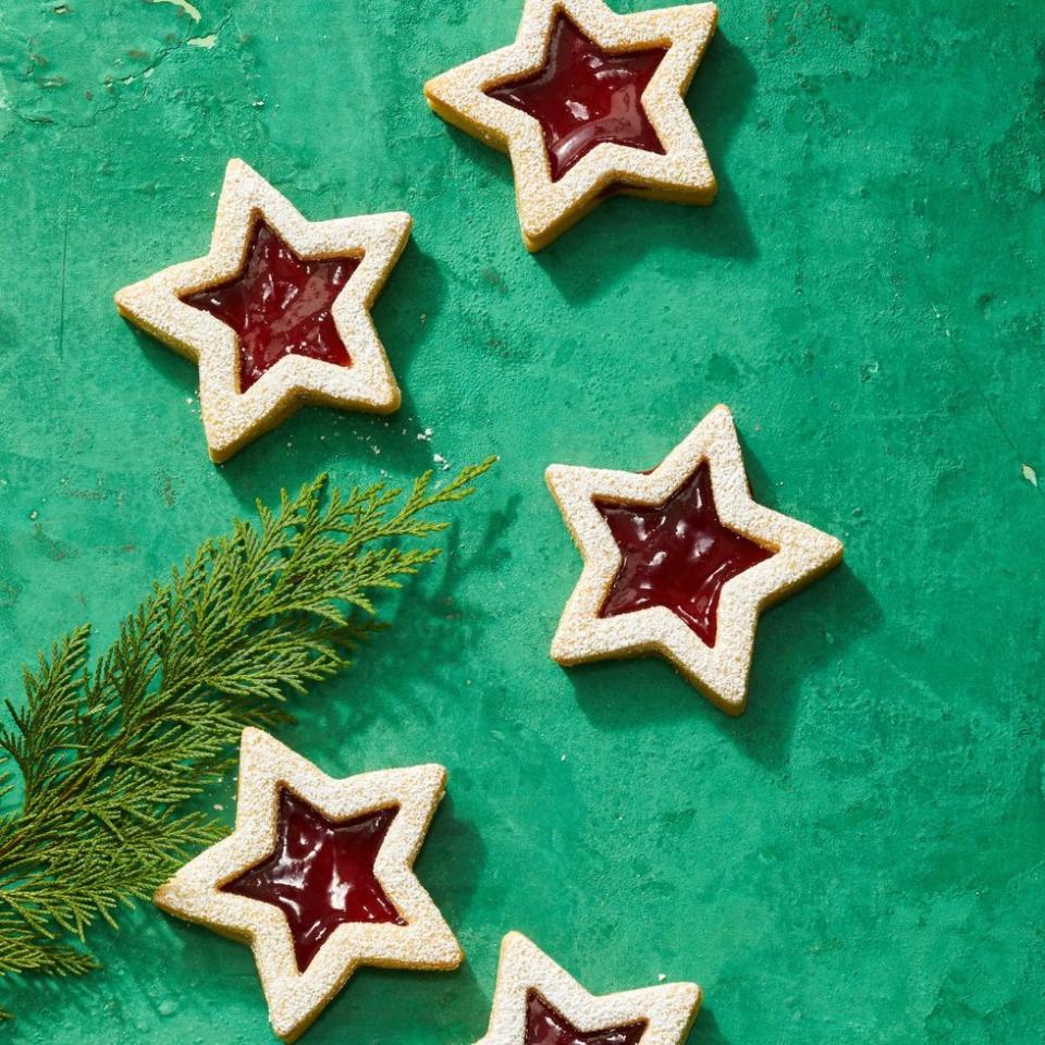 <p>The secret to these traditional Austrian cookies is using a high-quality jam. Trust us, they taste just as good as they look. </p><p>Get the <strong><a href="https://www.goodhousekeeping.com/food-recipes/dessert/a41794662/linzer-stars-recipe/" rel="nofollow noopener" target="_blank" data-ylk="slk:Linzer Stars recipe;elm:context_link;itc:0;sec:content-canvas" class="link ">Linzer Stars recipe</a></strong>. </p>