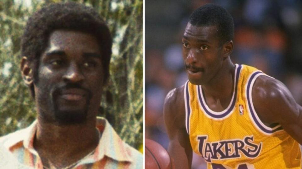 Delante Desouza as Michael Cooper, and the real Michael Cooper  (Photo credit: HBO, Getty Images) 