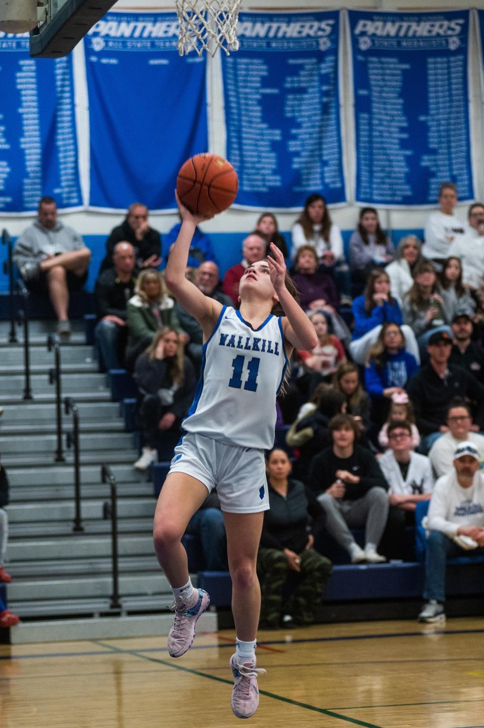 Wallkill's Zoe Mesuch shoots during the MHAL semifinal girls basketball game in Wallkill, NY on Monday, February 20, 2023. Wallkill defeated Red Hook 58 to 35. KELLY MARSH/FOR THE TIMES HERALD-RECORD