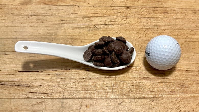 Chocolate chips and golf ball