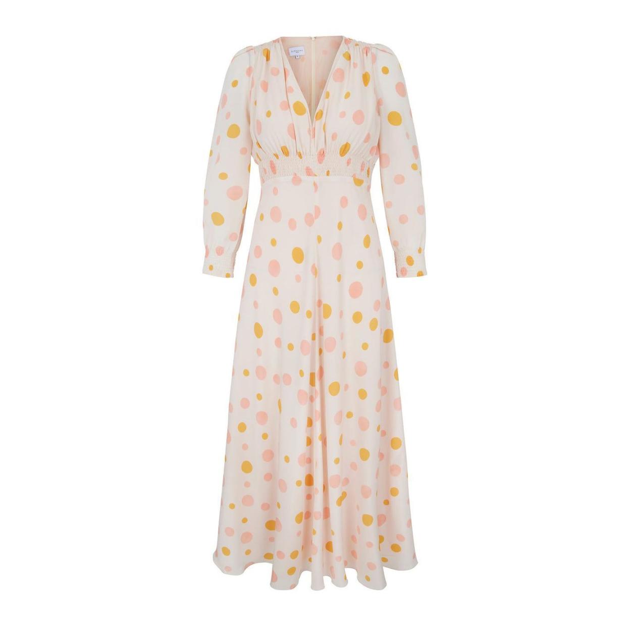 <p><a href="https://www.suzannah.com/products/polka-dot-classic-silk-tea-dress" rel="nofollow noopener" target="_blank" data-ylk="slk:Shop Now;elm:context_link;itc:0;sec:content-canvas" class="link rapid-noclick-resp">Shop Now</a></p><p>Cora Polka Dot Silk Tea Dress</p><p>£1050.00</p><p>suzannah.com</p>