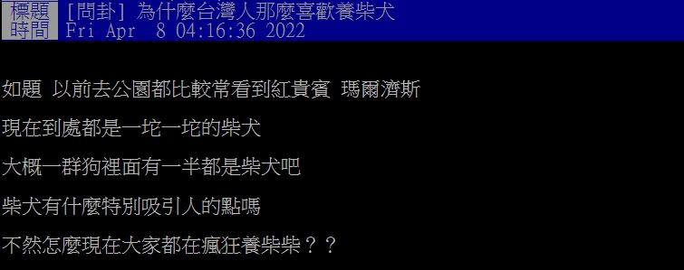 網友好奇為何這麼多台灣人喜歡養柴犬？（圖／翻攝自PTT）