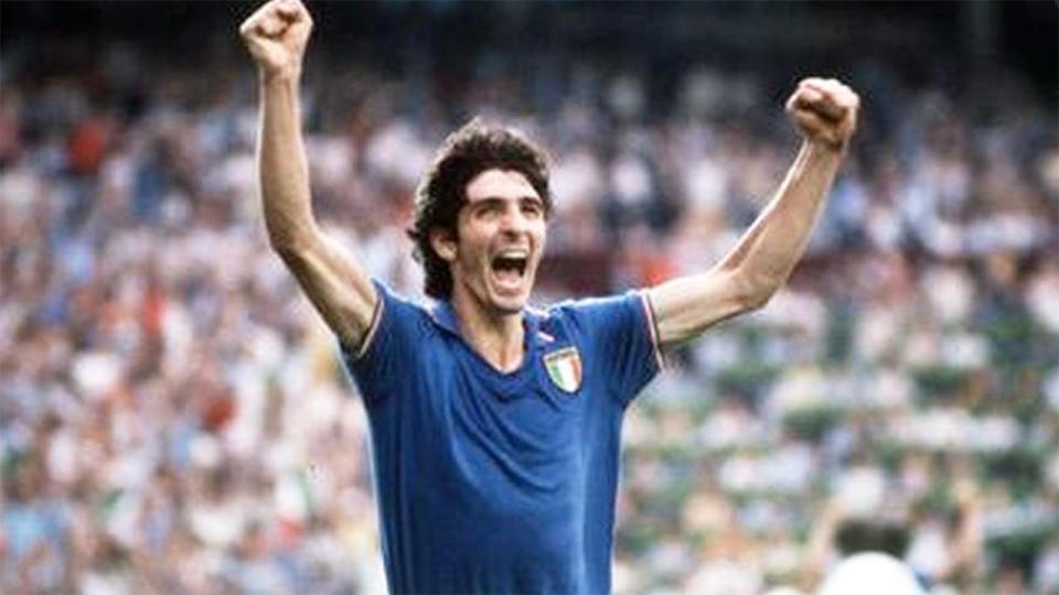 Paolo Rossi is seen here celebrating Italy's 1982 World Cup win.