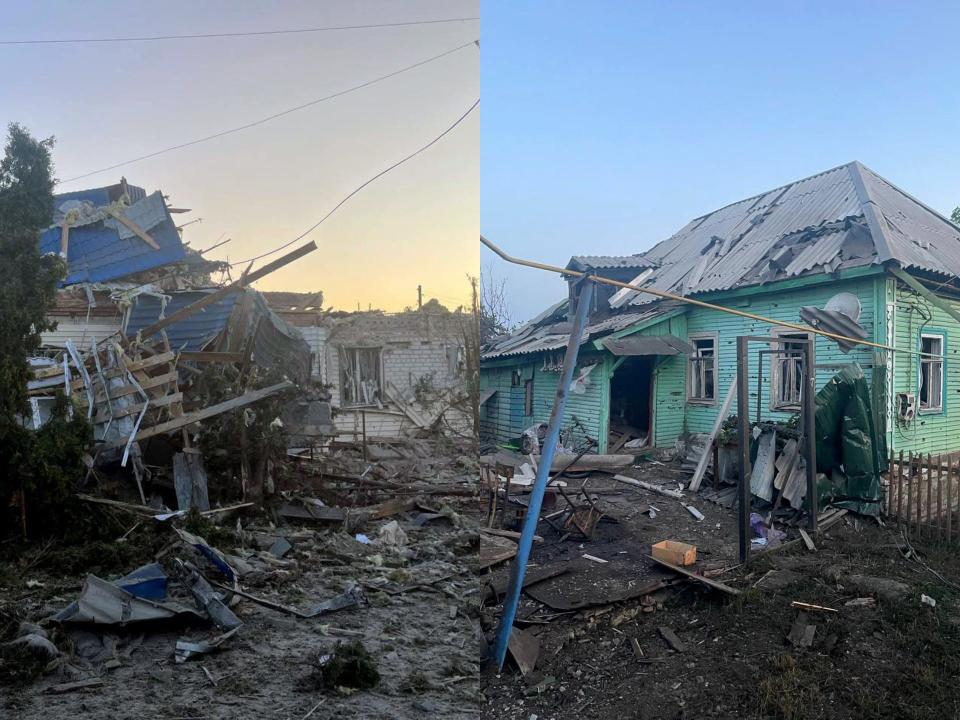 Rural houses are damaged by shelling and fighting in Kursk.