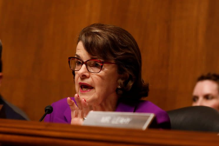 Ranking member Sen. Dianne Feinstein, D-Calif., questions Rod Rosenstein during a hearing before the Senate Judiciary Committee on Capitol Hill. (Photo: Aaron P. Bernstein/Reuters)